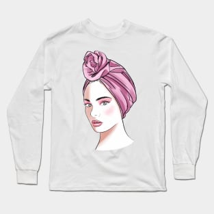 Fashion girl in pink turban Long Sleeve T-Shirt